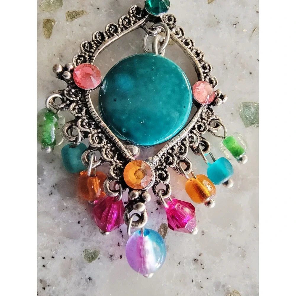 Boho Chic Dangle Earrings‎ Silver Tone Colorful Bead Statement Jewelry